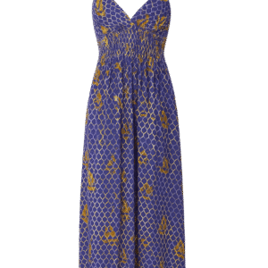 Royal Blue Boho Maxi Dress – Gold Lattice Print