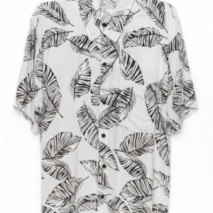 White Tropical Leaf Print Shirt