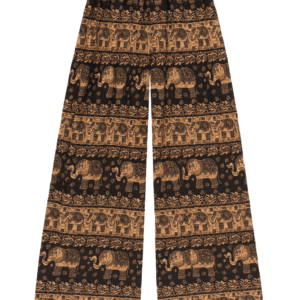 Boho Elephant Print Pants – Black & Gold