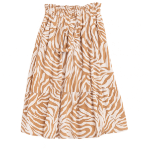 Boho Zebra Print Midi Skirt – Tan & White