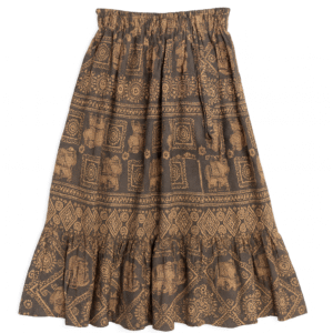 Boho Elephant Print Tiered Skirt – Chocolate Brown
